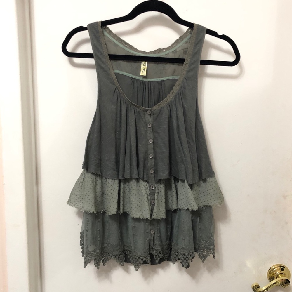 Boho Free People Green Tank Top